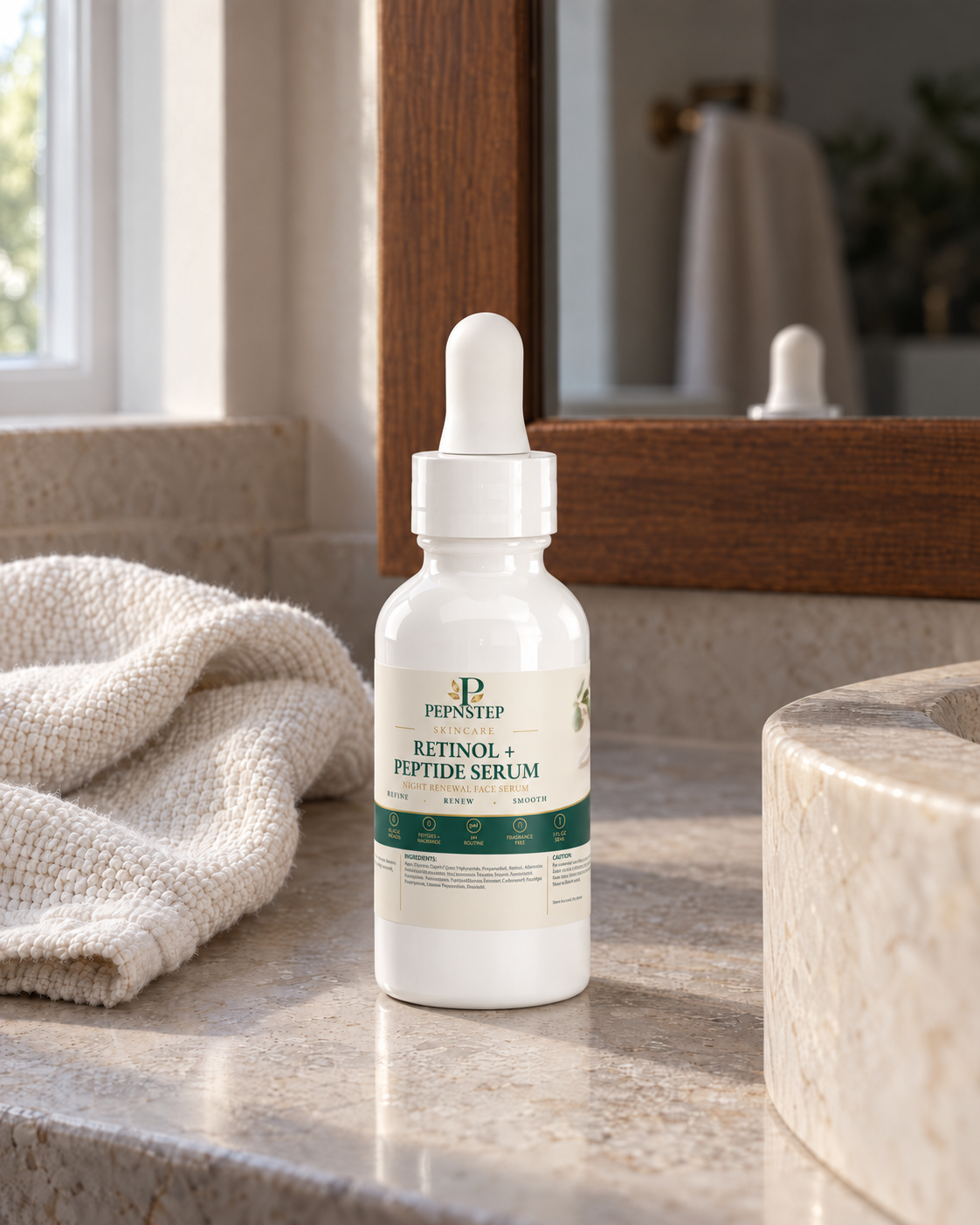 PepNStep Retinol and Peptide Face Serum — home routine setting