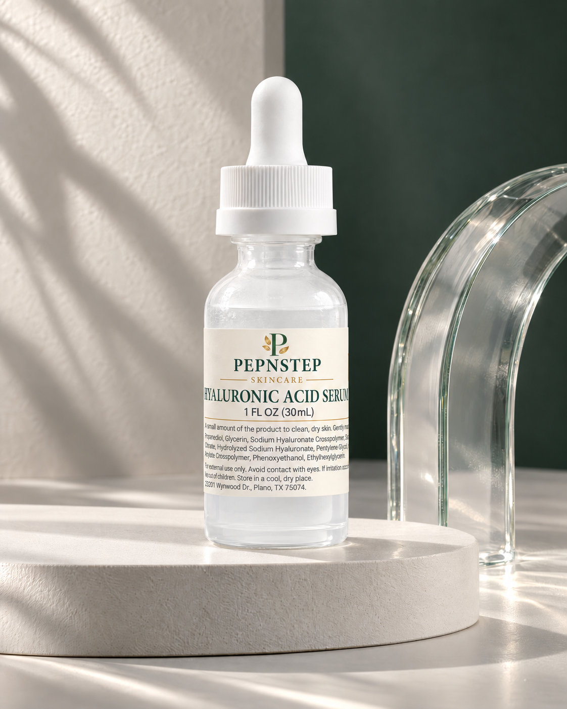 PepNStep Hyaluronic Acid Serum — editorial product portrait