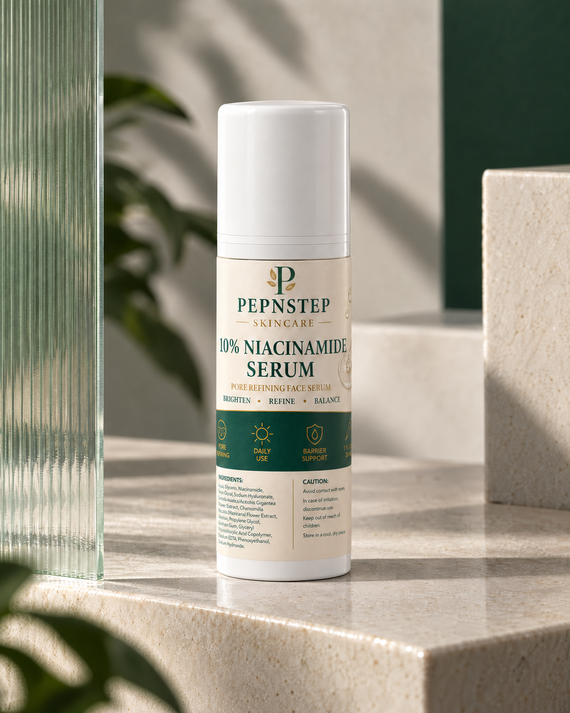 PepNStep 10% Niacinamide Serum — editorial product portrait