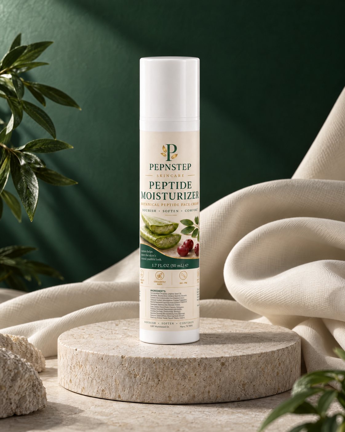 PepNStep Peptide Moisturizer — editorial product portrait