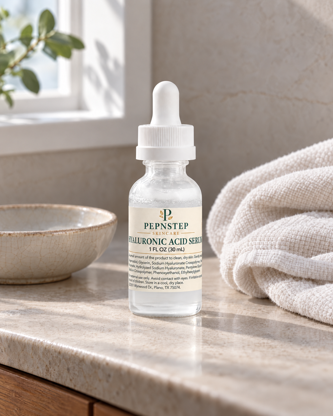 PepNStep Hyaluronic Acid Serum — home routine setting