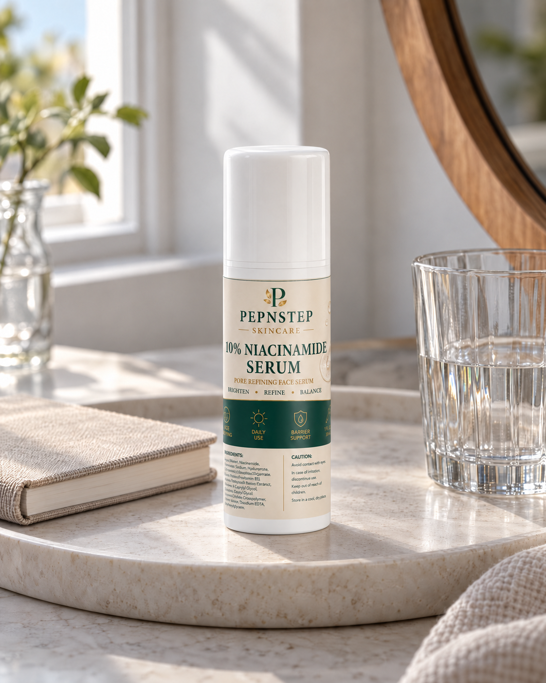PepNStep 10% Niacinamide Serum — home routine setting