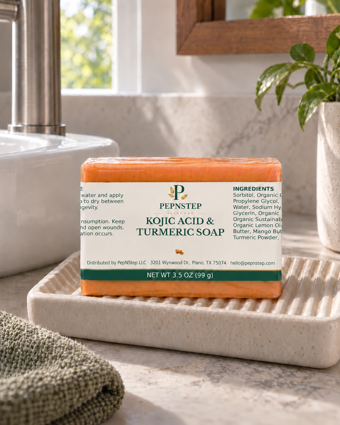 PepNStep Kojic Acid & Turmeric Soap — home routine setting